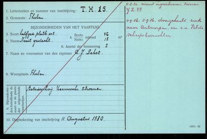 Visserijregistratiekaart TH-15 Nooit gedacht