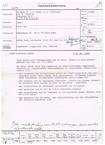 Verkoopcommissie-kaart motor 10620 naar Van der Meer