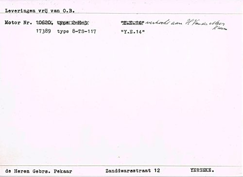 Ledgerkaart: 10620 vervangen door 17389 voor YE-14