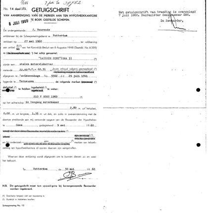 Getuigschrift van aanbrenging van merken, 8 juli 1960 — “Laisser Dire (GRA 3)”