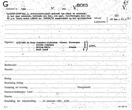 Hypotheekregister van schepen, Goes, kaart V210: “motorlemsterjacht … gebouwd van staal te onbekend, in het jaar onbekend”