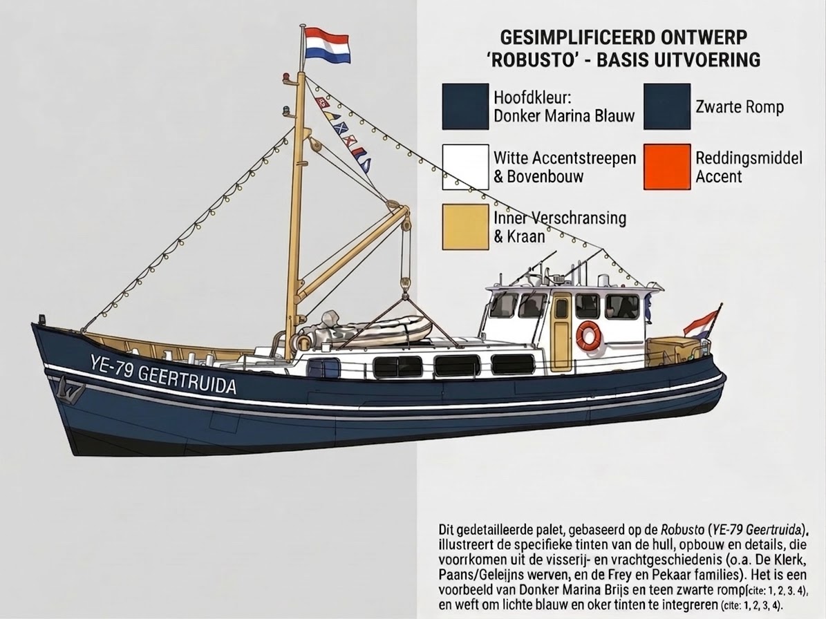 Moodboard-illustratie van de Robusto in nieuwe kleurstelling, met naam YE-79 Geertruida