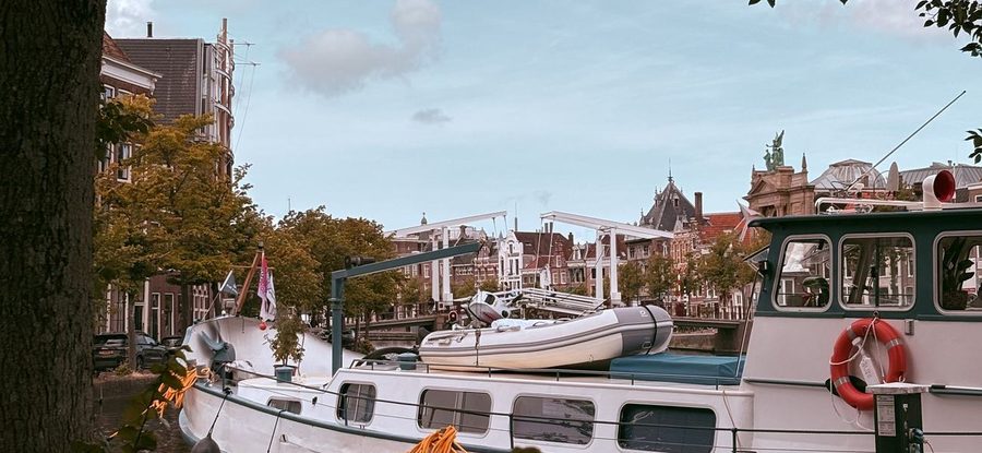 De Robusto gezien tussen bomen door, historische stadsgracht